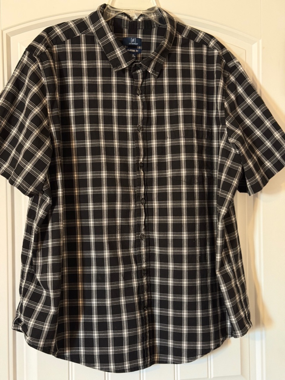 George Black and White Plaid Short-Sleeve Button-Up Shirt 3X